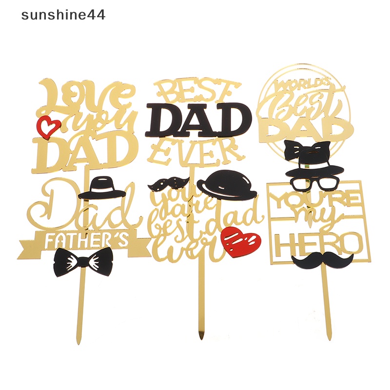 Sunshine Hiasan Kue Pesta Hari Ayah Gold Hitam Akrilik Daddy Birthday Cake Topper ID