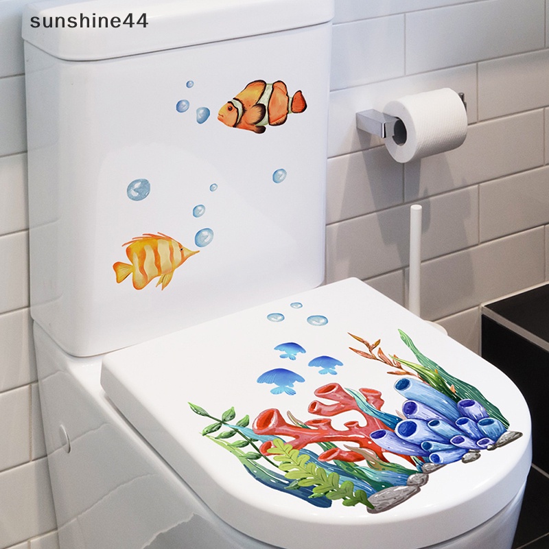 Sunshine 11PC Hewan Dasar Laut Toilet Stiker WC Perekat Diri Paing Yang Dapat Dilepas Kamar Mandi Stiker Kamar Mandi Stiker Dekoratif Dekorasi Ruangan Stiker Dinding ID