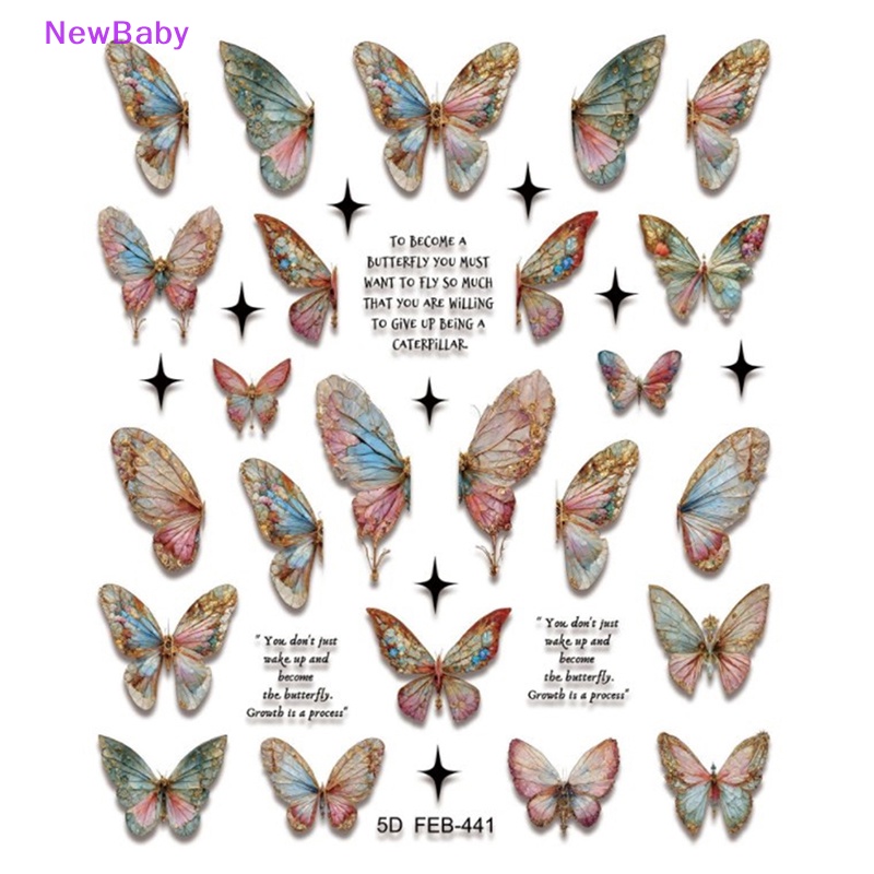 Newbaby 1lembar 5D Gradien Stiker Kuku Kupu-Kupu Adheisve Nail Art Stickers ID