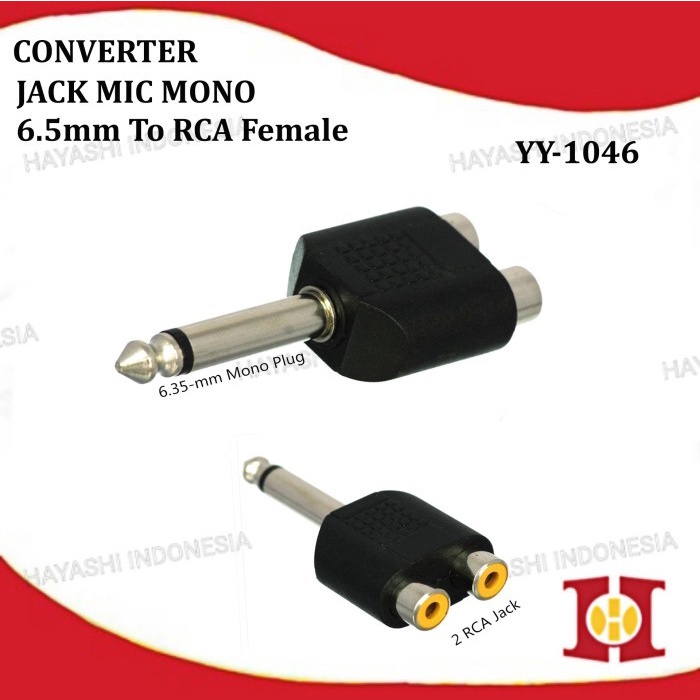 Converter Jack Akai Mono Stereo 6.5mm To RCA Sambungan Jek Mic Gitar - 10pcs