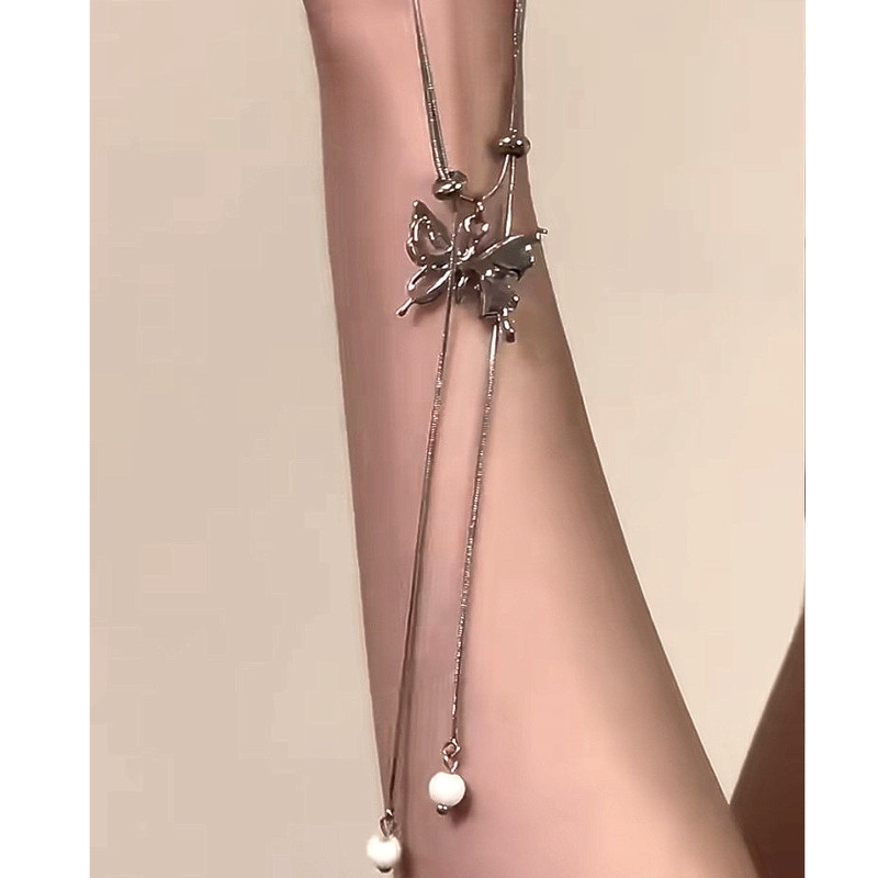 Zirkon Kupu-Kupu Tarik Gaya Kalung Aksesoris Mutiara Rumbai Rantai Klavikula Rantai Kepribadian Fashion