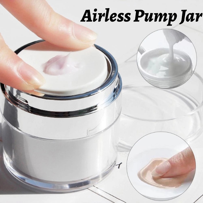 15/30/50ml Airless Pump Jar Kosong Akrilik Botol Cream Krim Lotions Foundations Dispenser Kosmetik Isi Ulang Mudah Digunakan Wadah Portabel Perjalanan Makeup Aksesoris