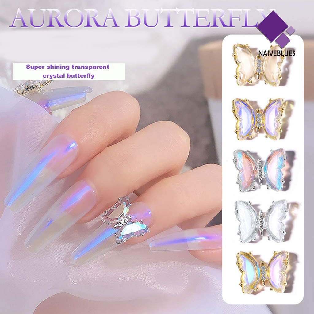 [naiveblues] Hiasan Kuku Kupu-Kupu Aurora DIY Kristal Imitasi 3D Manicure Dekorasi Untuk