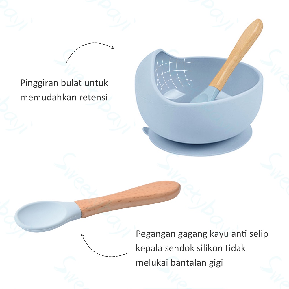 Sweetybayi Mangkok makan bayi anak silicone Peralatan makan anak Slabber bayi anak anti tumpah