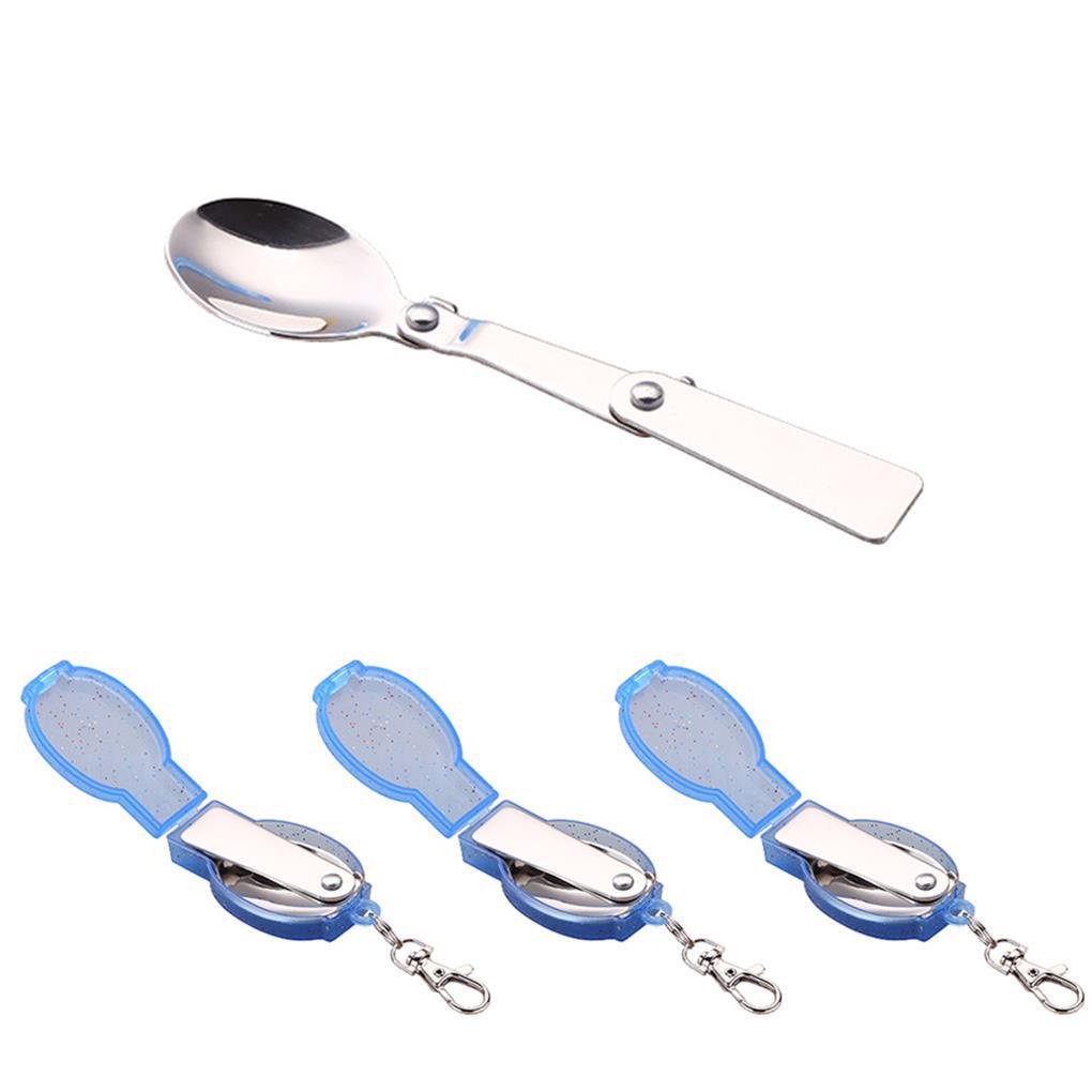 3pcs Sendok Lipat Tahan Aus Bahan Stainless Steel Untuk Aktivitas Luar Ruangan