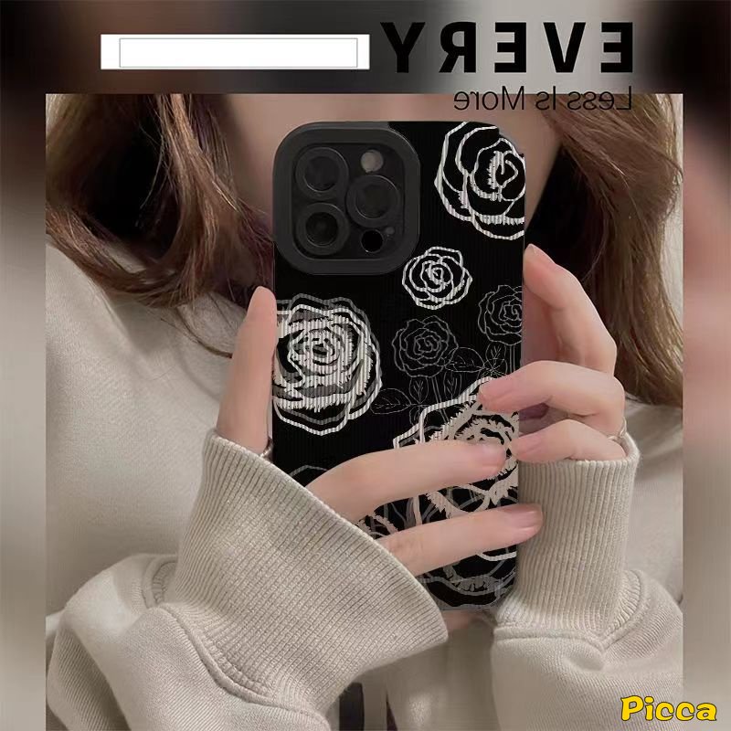 Casing Ponsel Merek Trendi Kompatibel Untuk iPhone 7Plus 8Plus XR 11 12 13 14 Pro MAX 7 8 Plus X XS MAX Retro Bunga Mawar Mewah Tekstur Kulit Silicon Shockproof Soft Tpu Cover