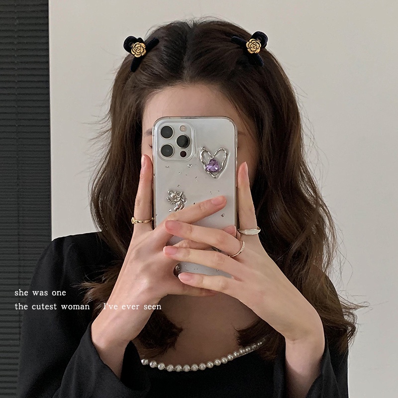 We Flower 1PC Retro Hitam Mini Gold Camellia Hair Claw Clips Untuk Wanita Perempuan Elegan Rambut Mengepang Klem Anak Jepit Rambut Klasik Bunga Aksesoris Styling Rambut