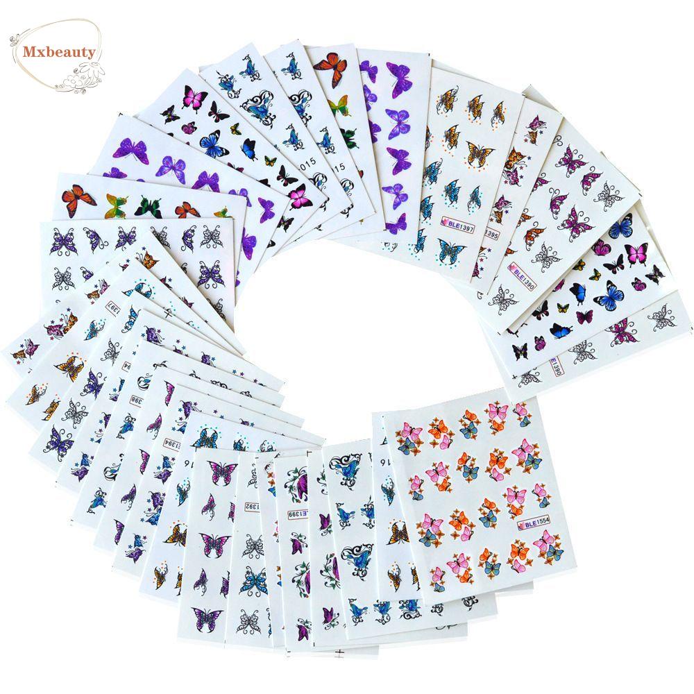 Mxbeauty Nail Art 3D Shinning 30lembar Air Decals Lucu Warna-Warni DIY Transfer Kupu-Kupu