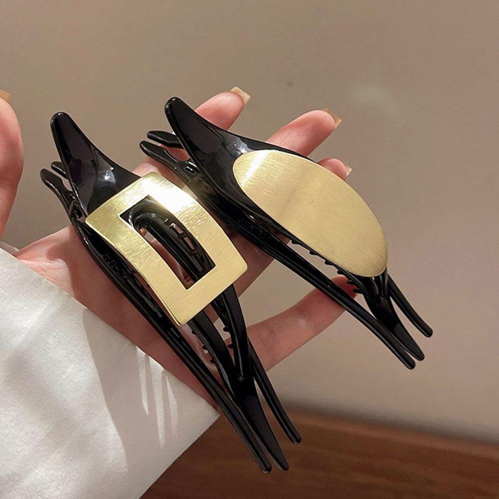 Fishstick Geometris Rambut Cakar Klip Rambut Fashion Ambil Klip Untuk Gadis Hiasan Kepala Tiga Gigi Penjepit Logam Untuk Wanita Ponytail Holder
