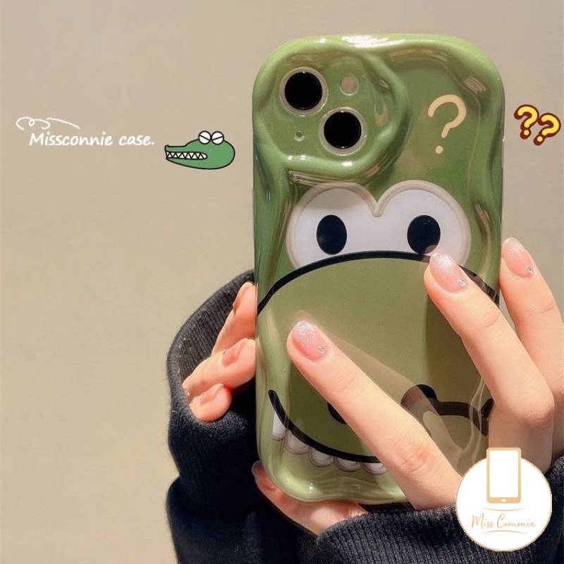 IPHONE Kartun Casing Ponsel Dinosaurus Kecil Yang Lucu Kompatibel Untuk Iphone11 12 13 14 Pro Max XR X 7 8 6s 6 Plus XS Max SE 2020 3D Wavy Curved Edge Glossy Shockproof Tpu Soft Cover