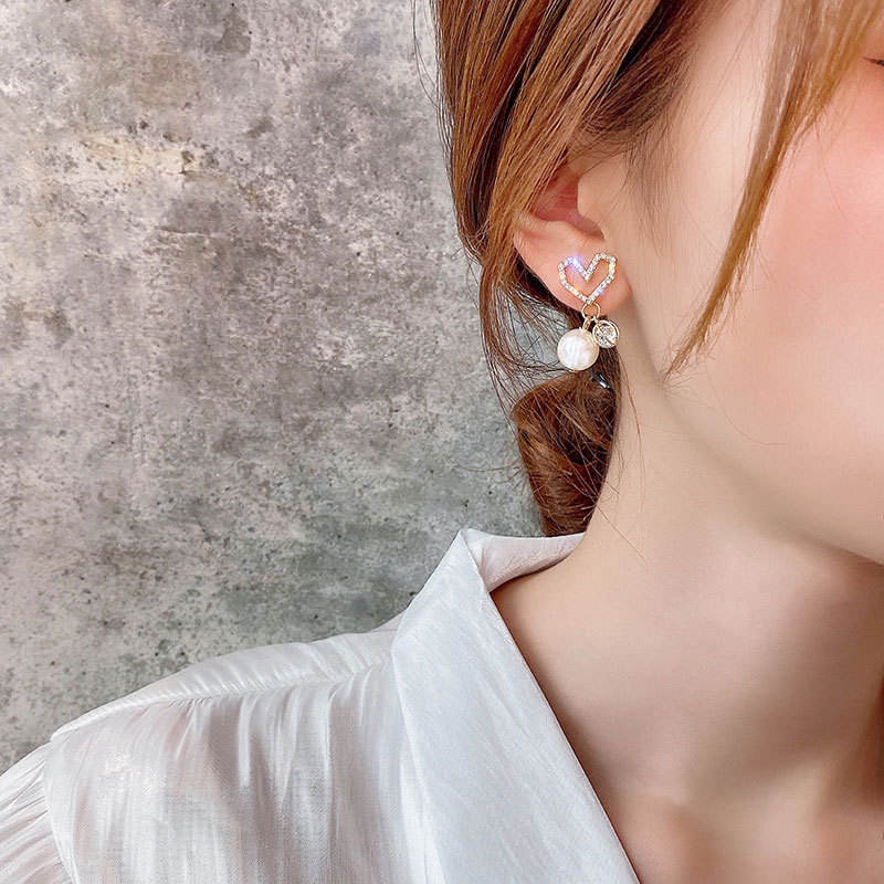 Jarum Perak Korea Cinta Anting Mutiara Salib Kreatif Manis Anting Perempuan Anting