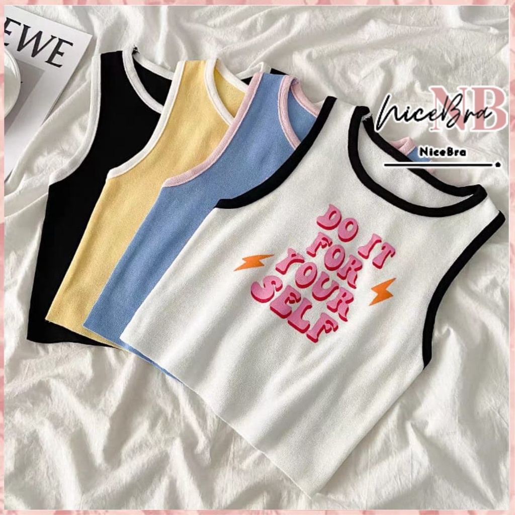 Nicebra American Retro Sweet Girls Slim Pendek Rompi Wanita Musim Panas Pakaian Luar Huruf Atasan Tanpa Lengan 4084