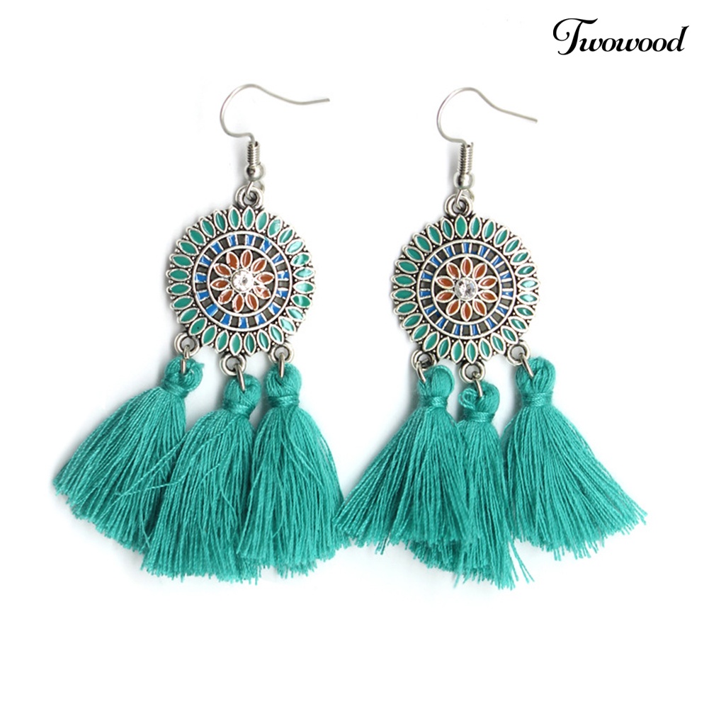 Twowood Boho Bunga Matahari Rumbai Panjang Menjuntai Statement Earrings Ear Hook Wanita Perhiasan