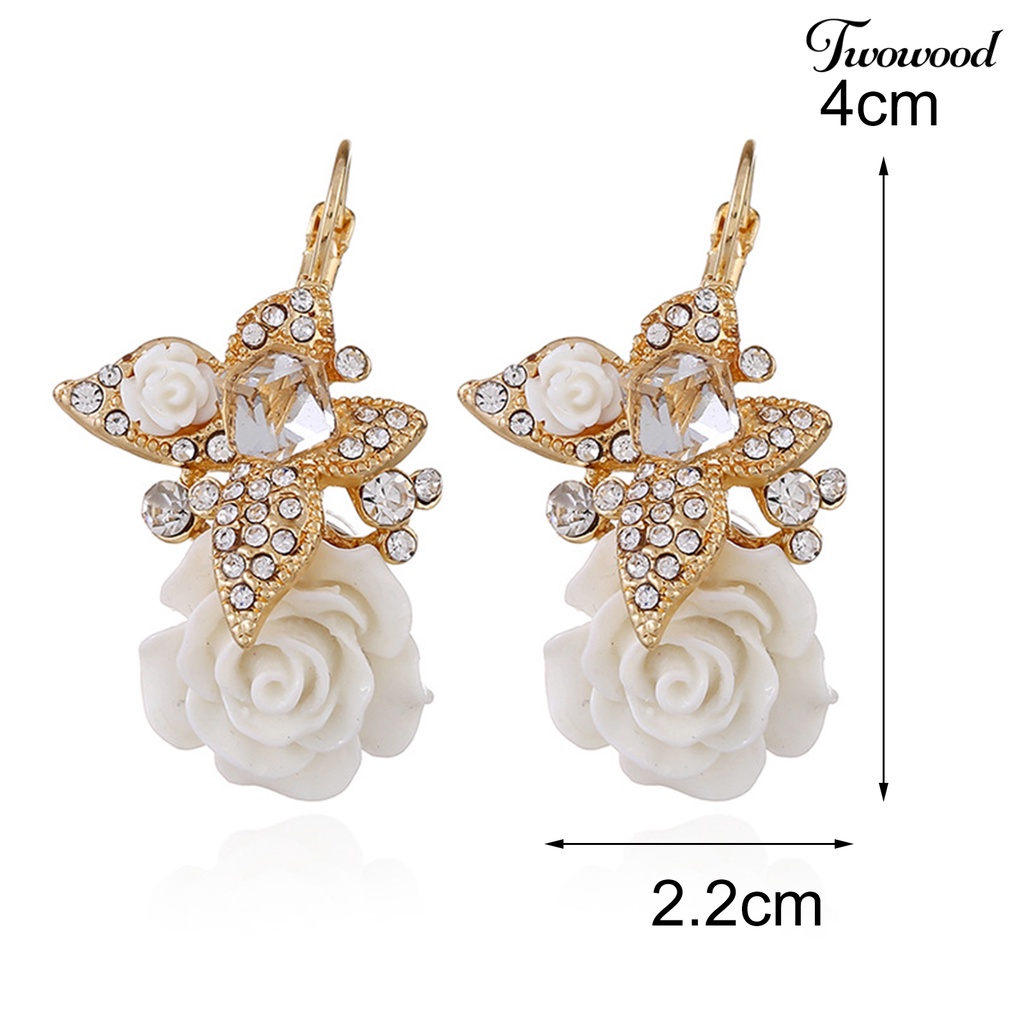 Twowood 1pasang Anting Wanita Bunga Berlian Imitasi Vintage Electroplating Tahan Lama Ear Buckle Earrings Untuk Pernikahan