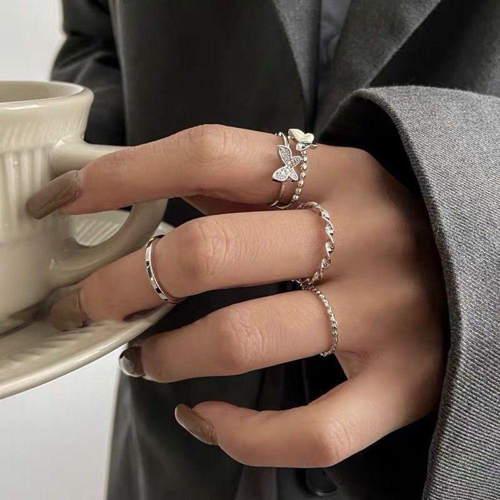 Mxbeauty Wanita Pembukaan Cincin Kepribadian Manis Hati Yang Dapat Disesuaikan Trendi Kupu-Kupu Niche Desain Jari Cincin Alloy Gaya Korea Cincin