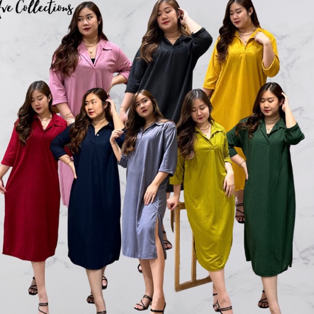 BAJU DRESS MINI MIDI DASTER KOREA VIRAL KEKINIAN WANITA DEWASA LENGAN ¾ PENDEK KATUN KNIT  JUMBO OVE