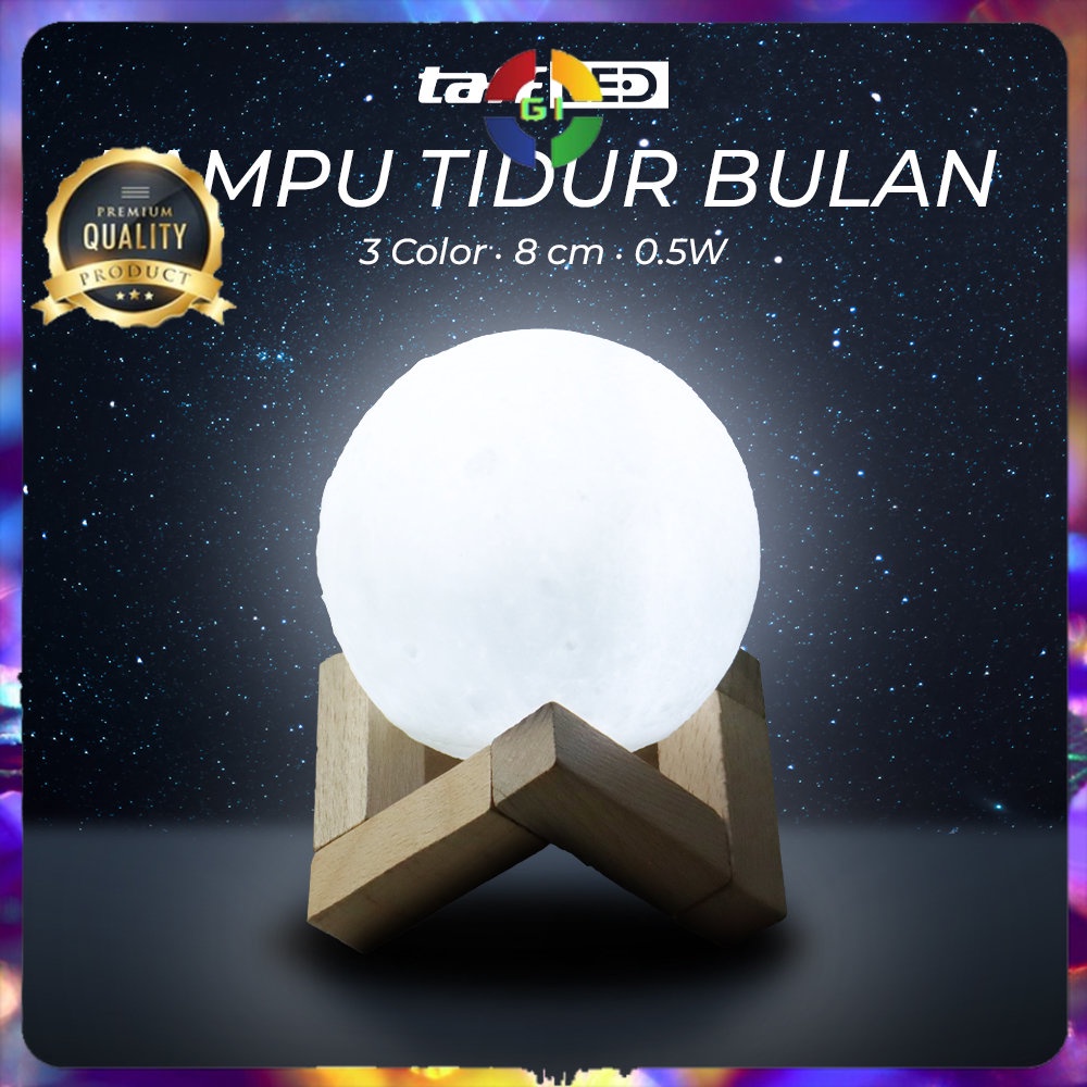 Lampu Tidur Bulan 3D Moon Night Light Lamp 3 Color 8cm 0.5W 5V White