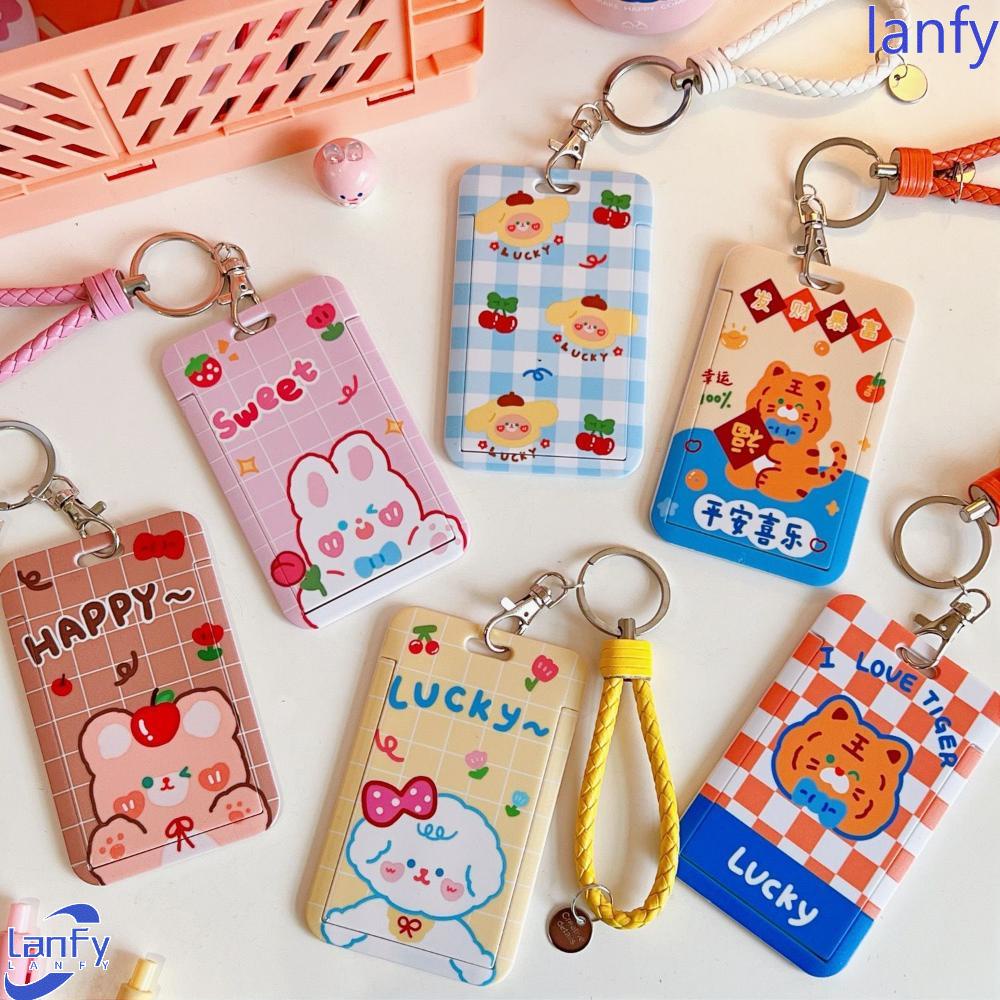 Lanfy Wanita Gantungan Kunci Key Holder Paduan Unik Slide Cover Desain Kartun Penutup Kartu Bus Beruang Anak Hadiah Gantungan Kunci Ornamen