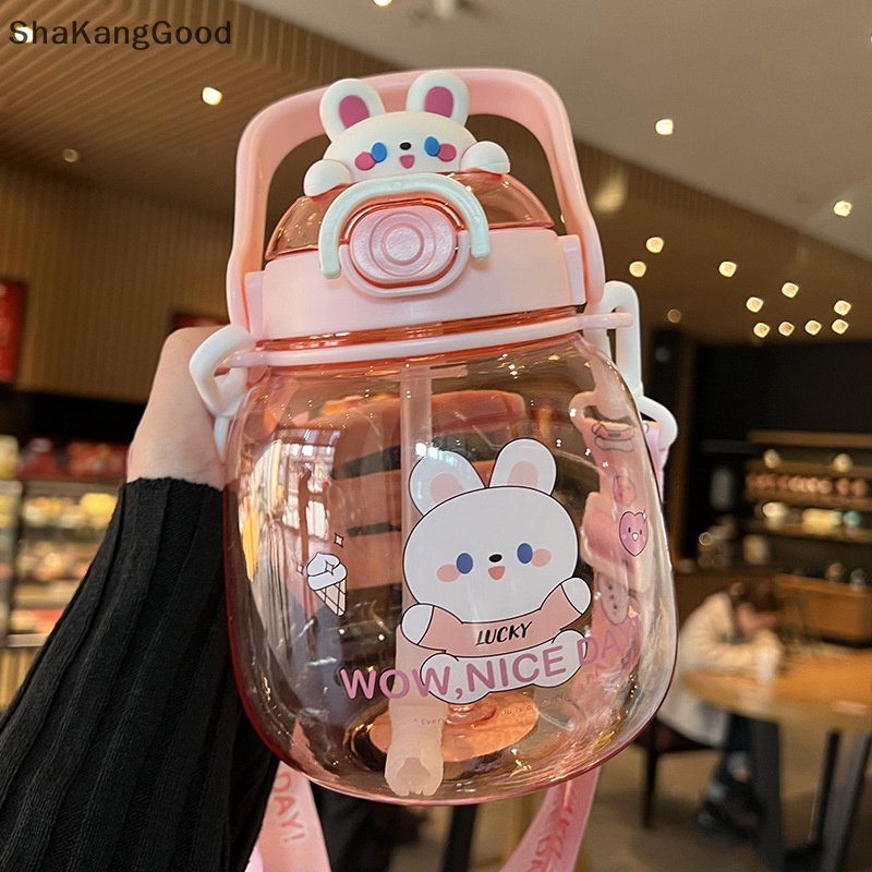 Skid 1.3L Portable Kawaii Bear Cup Tumbler Dengan Sedotan Lucu Botol Air Kapasitas Besar Mug Olahraga Luar Ruangan Minum Ketel Untuk Gadis Anak SKK