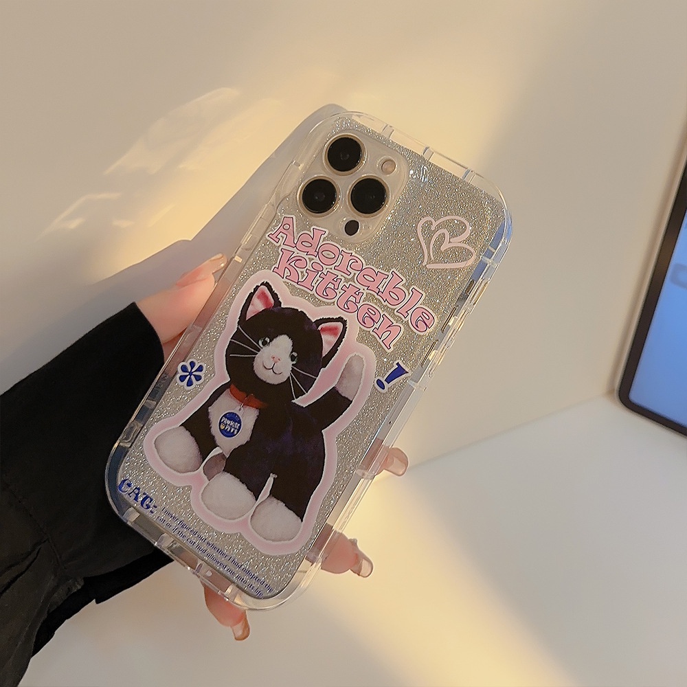 IPHONE Ins Lucu Kucing Kartun Silikon Case Dengan Glitter CardsFor Iphone14 11 12 13 PRO MAX Casing Cover Pelindung AT0284