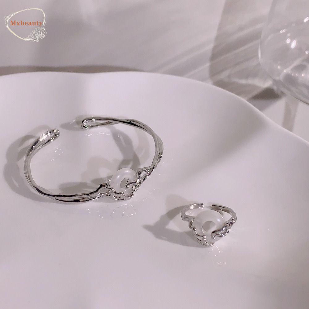 Mxbeauty Tidak Teratur Terbuka Cincin Pesta Kreatif Imitasi Giok Keperakan Indah Dapat Disesuaikan Chic Berongga Keluar Bangle