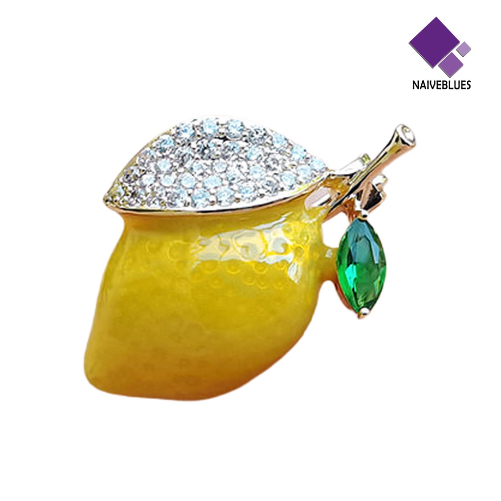 &lt; Naiveblues &gt; Bros Pin Lemon Rhinestones Kuning Terang Kilau Minyak Brooch Decor