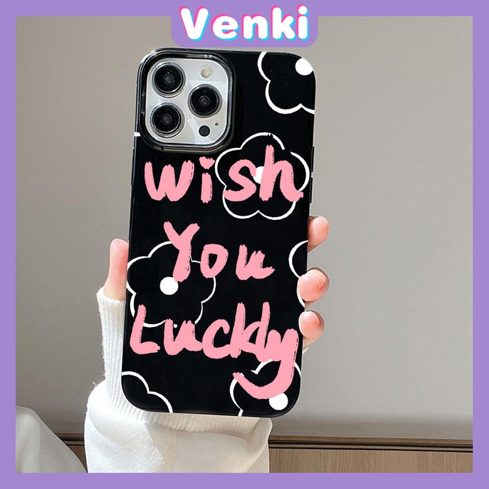 VENKI - For iPhone 11 Phone Case Black Glossy TPU Soft Case Shockproof Protection Camera Flower Simplet English Compatible with iPhone 14 13 Pro max 12 Pro Max xr xs max 7 8 Plus