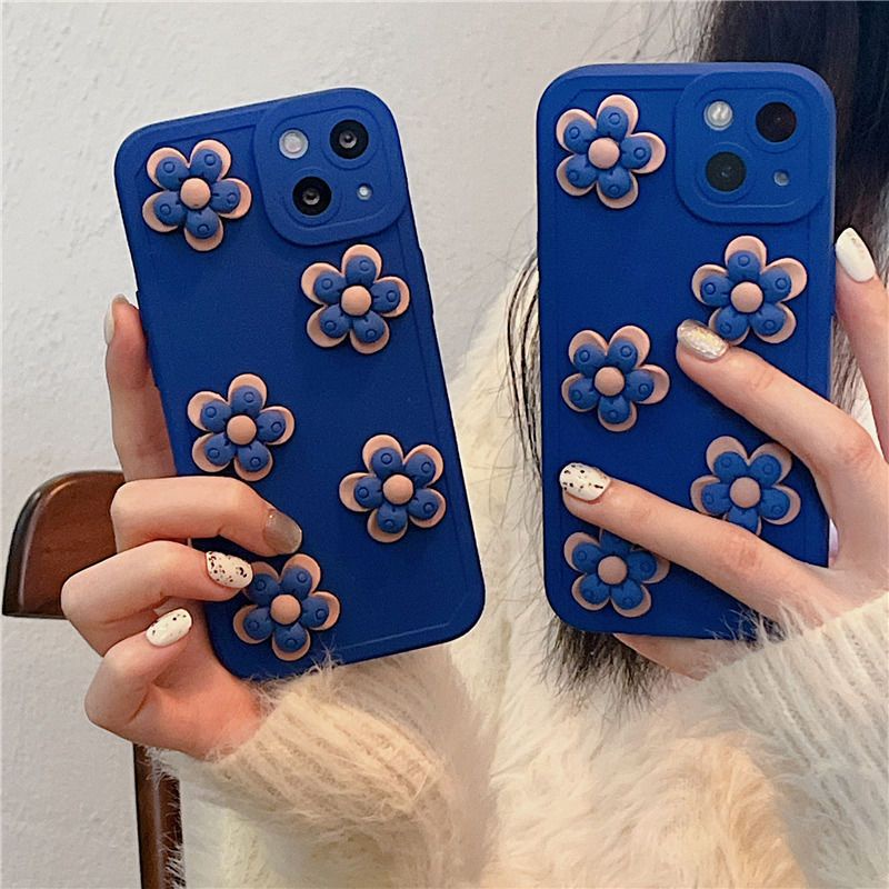 IPHONE Klein Casing Ponsel Desain Boneka Lima Bunga Biru 3D Kompatibel Dengan Iphone12 13 14 11 Pro Max X Xs Max Xr vvplk