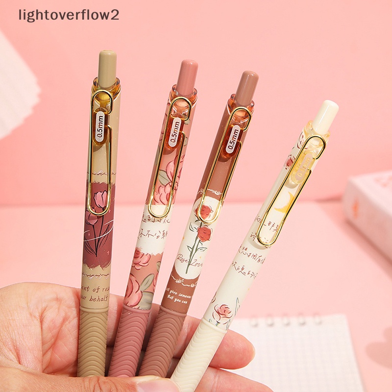 [lightoverflow2] Pena Gel Mawar Dan Syair Desain Bunga Retro 0.5mm Ballpoint Tinta Warna Hitam Untuk Sekolah Kantor Wrig [ID]