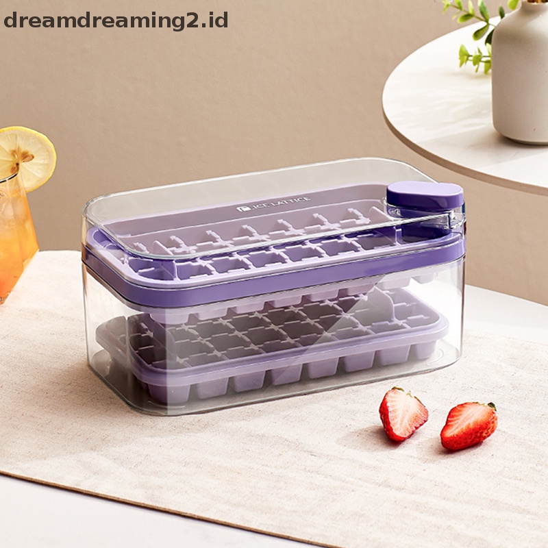 (drea) 1pc Cetakan Es Tipe Tekan Satu Tombol Kotak Plastik Ice Cube Maker Ice Tray Mold//