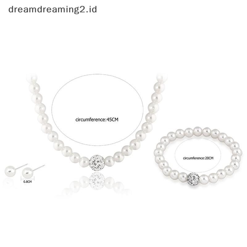 (drea) Set Perhiasan Mutiara Fashion Bola Mutiara Kalung Anting Gelang Set//