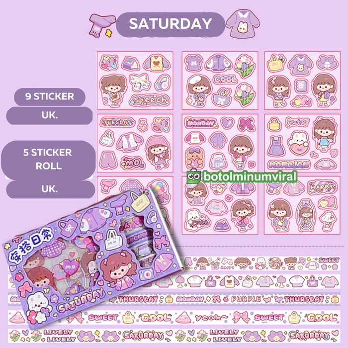 

Terviral Sticker Momo Box 100 pcs Import Desain Anti Air Aesthetic Waterproof - Saturday Purple Membantu Anak Menjadi Lebih Kreatif