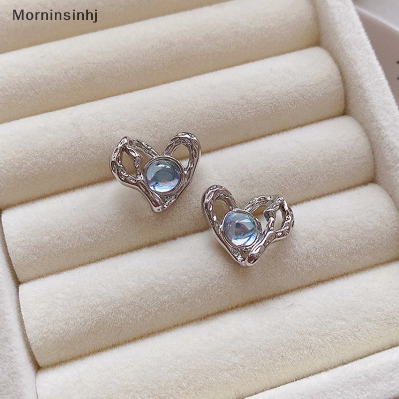 Mornin Baru Shiny Love Heart Full of Earrings Untuk Wanita Fashion Perhiasan Anting Bentuk Hati Logam Sederhana id