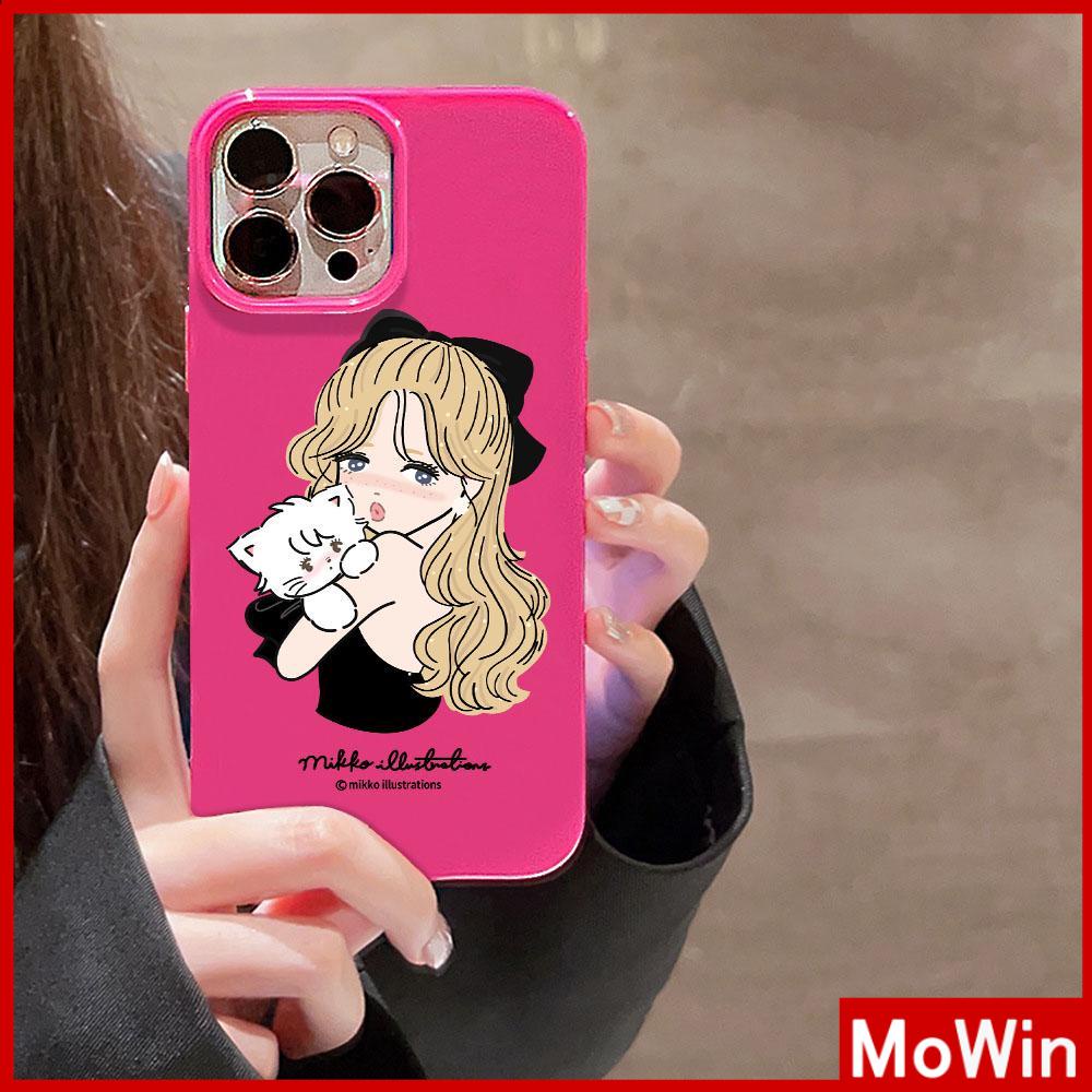 For iPhone 14 Pro Max iPhone Case Black Pink Glossy TPU Soft Case Shockproof Protection Camera Cute Girl Compatible with iPhone 13 Pro max 12 Pro Max 11 xr xs max 7Plus 8Plus