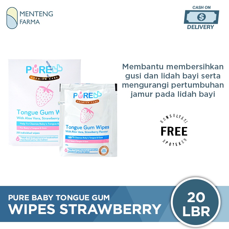 Pure Baby Tongue Gum Wipes Strawberry 20 Sheets - Tisu Basah Lidah dan Gusi Bayi