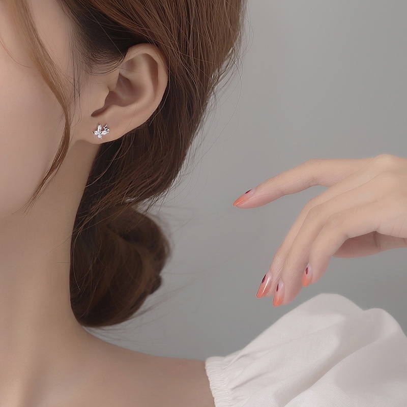 1pasang Mewah Elegan Zirkon Kristal Kupu-Kupu Telinga Giwang Perak Rose Gold Baja Titanium Wanita Fashion Perhiasan Aksesoris Stud Earrings