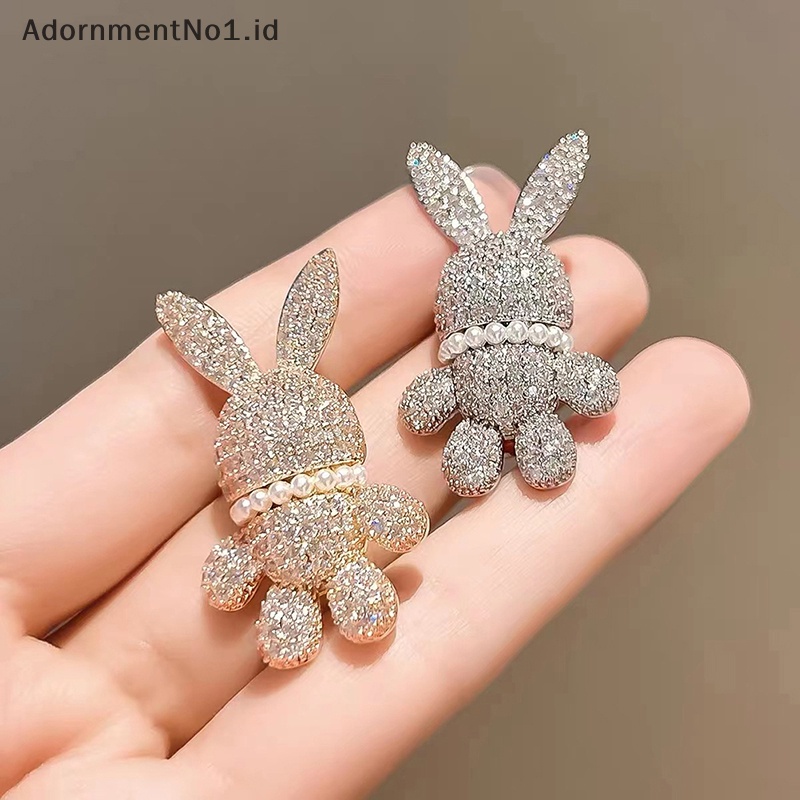 [AdornmentNo1] Mode Baru Kelinci Bros Kristal Berlian Imitasi Mutiara Hewan Lapel Pin Untuk Wanita Jas Mantel Lencana Aksesoris Bros Hadiah [ID]