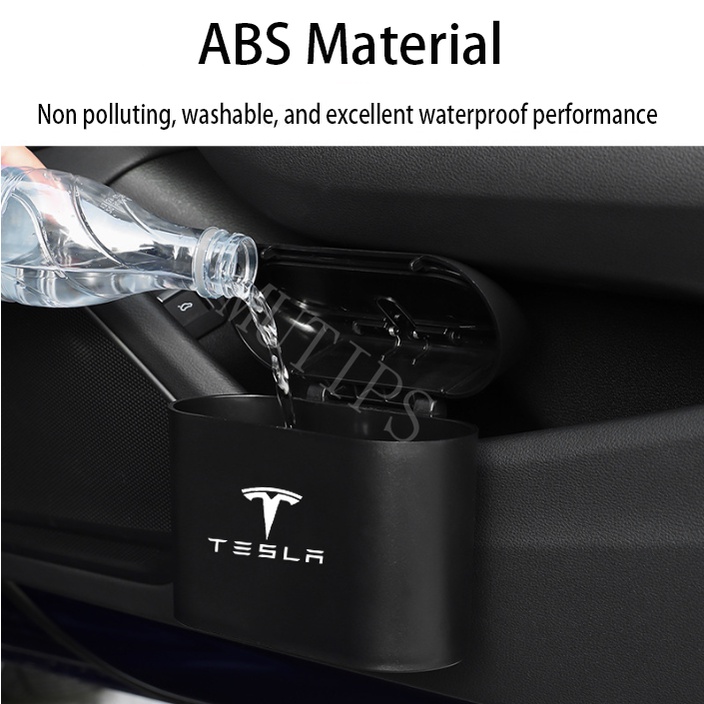 Tesla Tempat Sampah Mini Portable Mobil Gantung Tutup Flip Dustbin Back Seat Waterproof ABS Storage Box Organizer Untuk Model3 Y S X