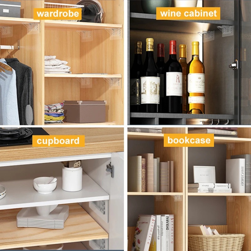 Strong Load Bearing Household Bracket Holder Shelves Bracket Self Adhesive Floating Shelf Divider Holder Transparan Untuk Closet Lemari Kabinet Lemari Ada Pelubang