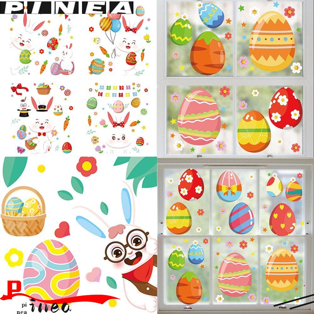 Nanas 1set Easter Rabbit Static Sticker Removable Perlengkapan Festival Jendela Toko Tempel Telur Ayam