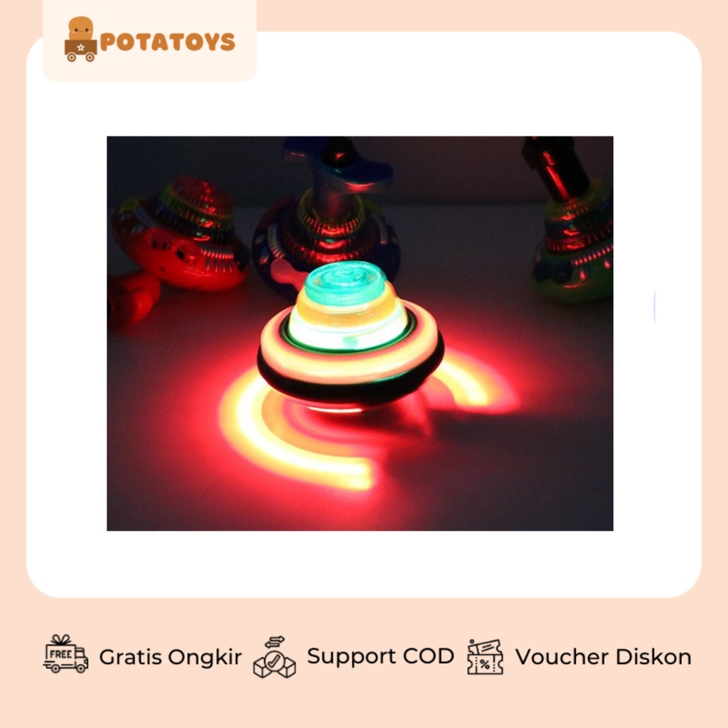 [ Potatoys ] Mainan Gasing Lampu / Flash Gangsing Lampu Musik / Flash Light Spinning Toys / Mainan Anak