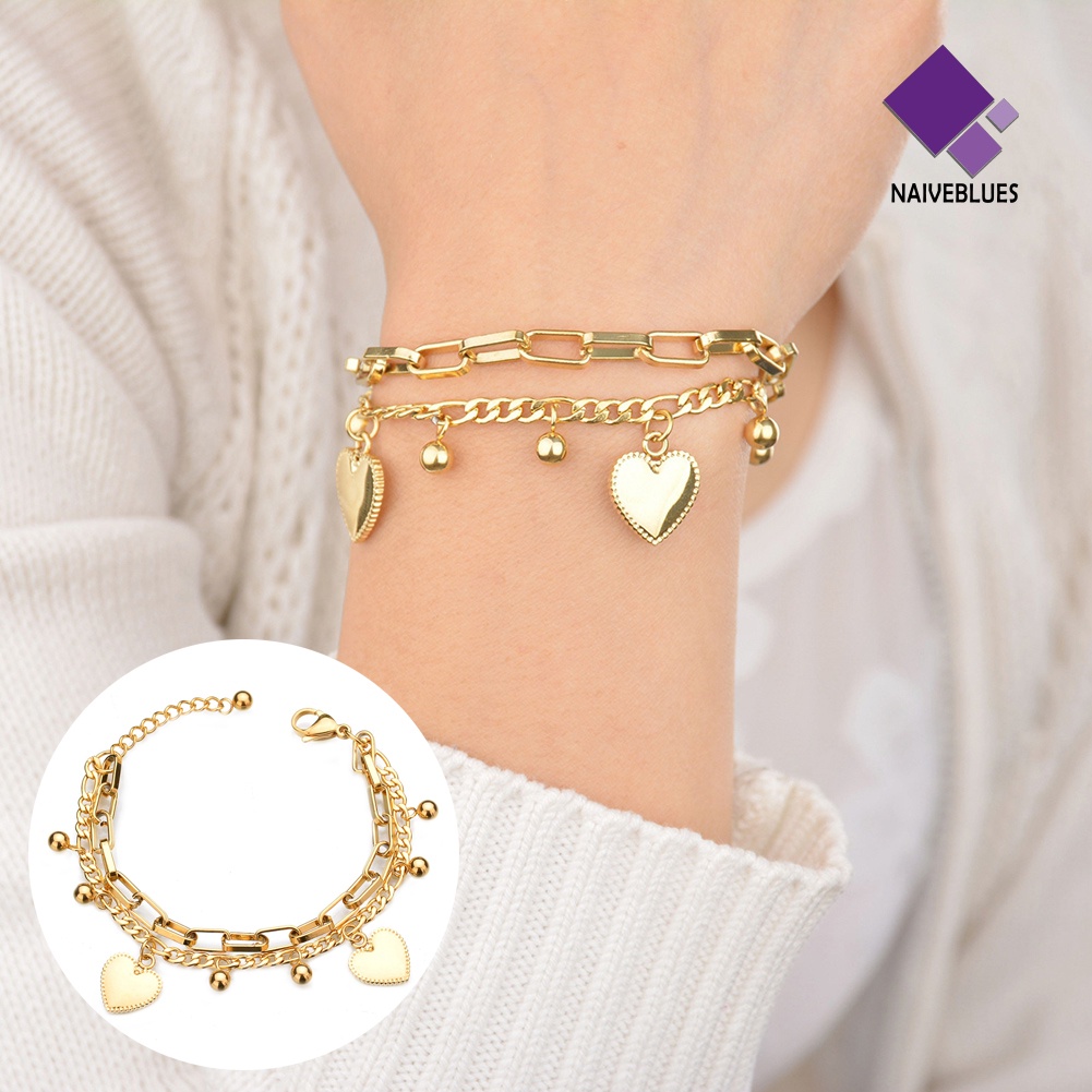 &lt; Naiveblues &gt; Boho Wanita Multi-layer Rantai Manik-Manik Cinta Hati Perhiasan Lady Bracelet