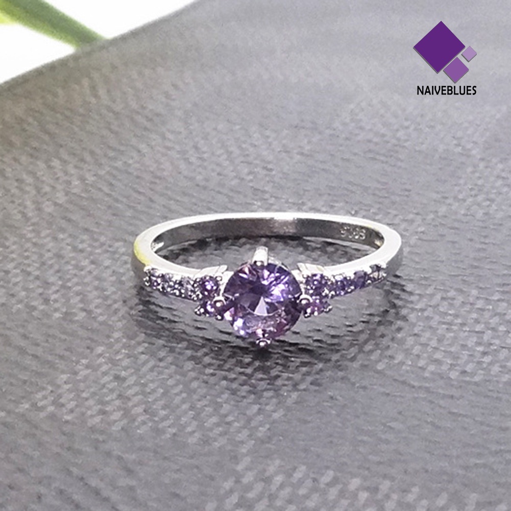 &lt; Naiveblues &gt; Mewah Wanita Faux Amethyst Bertatahkan Jari Cincin Pernikahan Pertunangan Hadiah