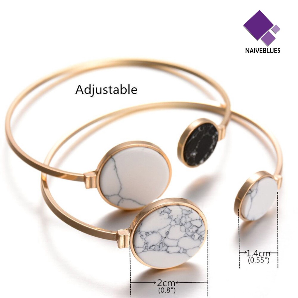 &lt; Naiveblues &gt; Gelang Wanita Tekstur Marmer Adjustable Open Cuff Bangle Bracelet Untuk Pesta