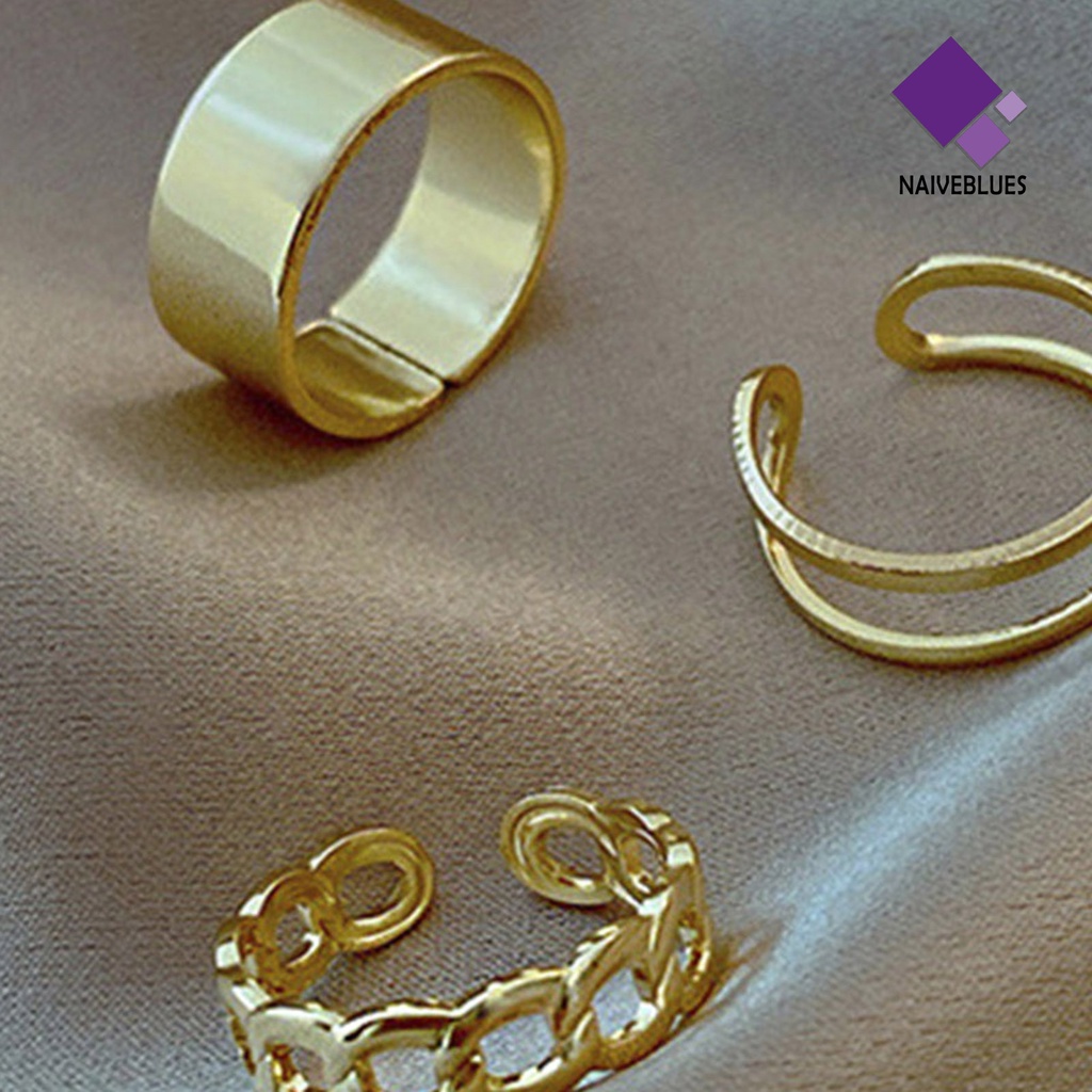 &lt; Naiveblues &gt; 3Pcs/Set Cincin Terbuka Retro Adjustable Alloy Punk Hip Pop Rings Kit Wanita