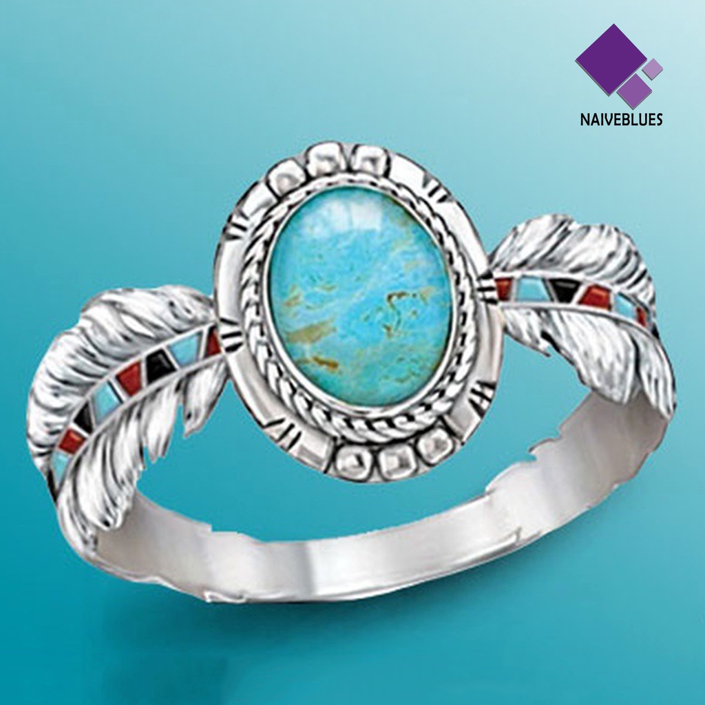 &lt; Naiveblues &gt; Gaya Etnik Pernyataan Sederhana Vintage Cincin Wanita Turquoise Eagle Ring Jewelry