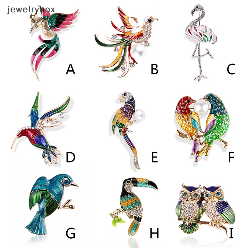 [jewelrybox] Wanita Flamingo Kristal Burung Phoenix Hewan Burung Owl Breastpin Bros Pin Perhiasan Butik