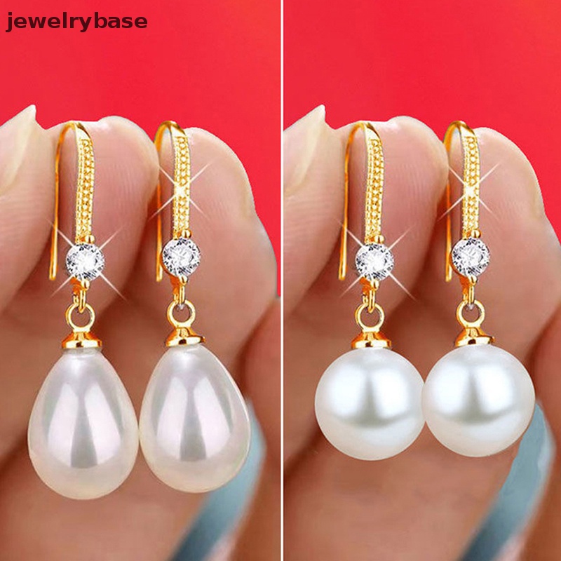 [jewelrybase] Perhiasan Wanita Tetesan Air Anting Mutiara Untuk Wanita Merah Putih Bulat Mutiara Oval Anting Pernikahan Pertunangan Valenes Hari Hadiah Butik