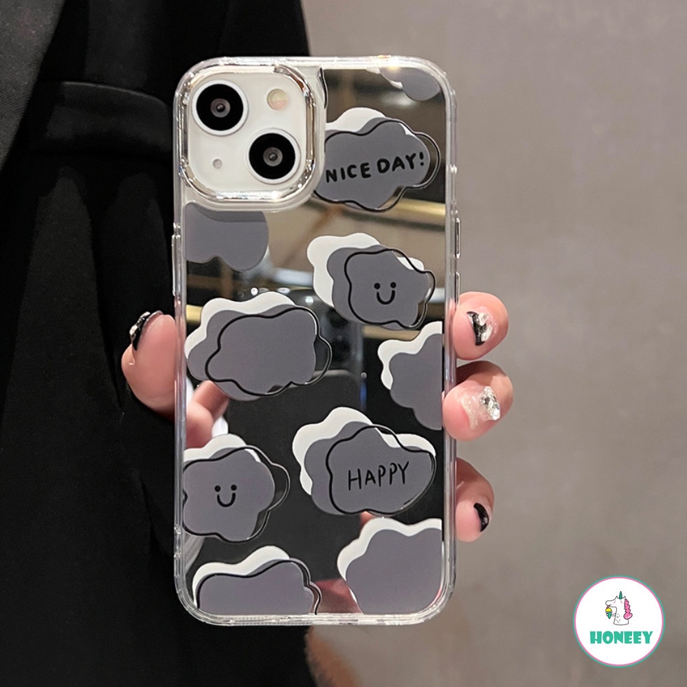 IPHONE Korea INS Cute Cloud Smile Phone Case Kompatibel Dengan Iphone13 12 14 11 Pro Max 14 12 Pro Fashion Cermin Shockproof Lembut Penutup Belakang