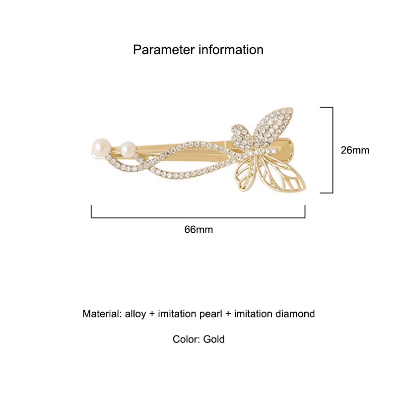 Kupu-kupu Poni Jepit Rambut Mutiara Imitasi Berlian Imitasi Sisi Atas Rambut Klip Temperamen Hiasan Kepala - SG